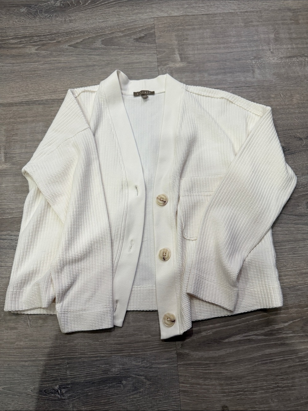 Lilla P Cream Waffle-Knit Button Cardigan